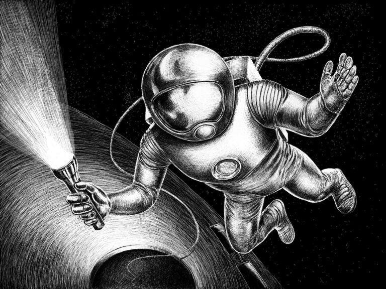 Astronaut Tom Spacewalk with torch ©2021 Thomas Loschen